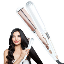 Load image into Gallery viewer, FINETOL Flat Iron Hair Straightener Infrared Hair Straighteners with Wide Ceramic Plates Nano Silver Argan Oil 5 Heat Settings (280°F–450°F) LED Display Dual Voltage,White