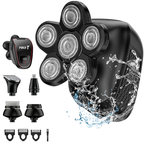 MAXT 5 in 1 Electric Head Shavers Sets Hair Body Back Groin Nose Bikini Razor for Bald Men Head Grooming Kit Cordless Waterproof Dry Wet with Type-C