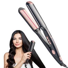 Load image into Gallery viewer, FINETOL Flat Iron Hair Straightener Infrared Hair Straighteners with Wide Ceramic Plates Nano Silver Argan Oil 5 Heat Settings (280°F–450°F) LED Display Dual Voltage,Black