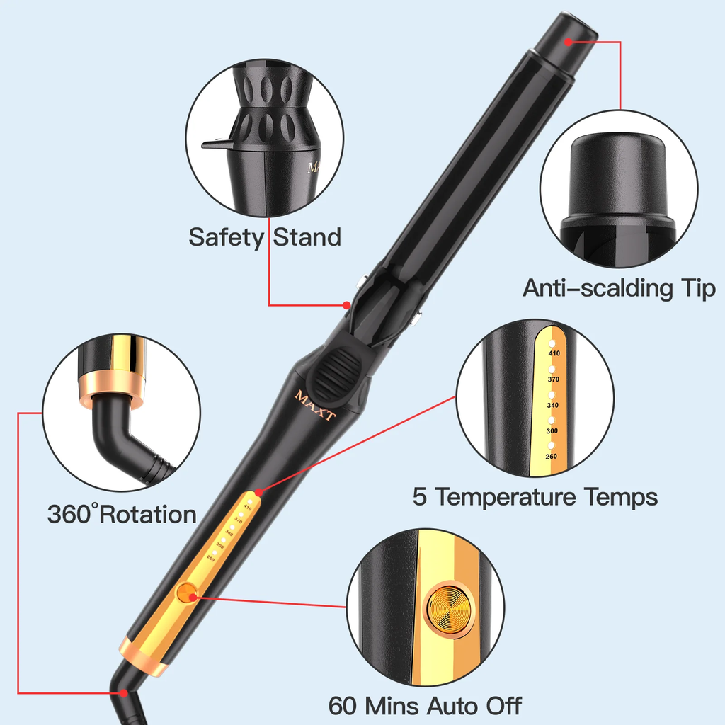 1.25in Ceramic Tourmaline Barrel for Hair Curling, Professional Hair Curler up to 410°F with Dual Voltage, Hair Weaving Style Tool Gift for Girls Women