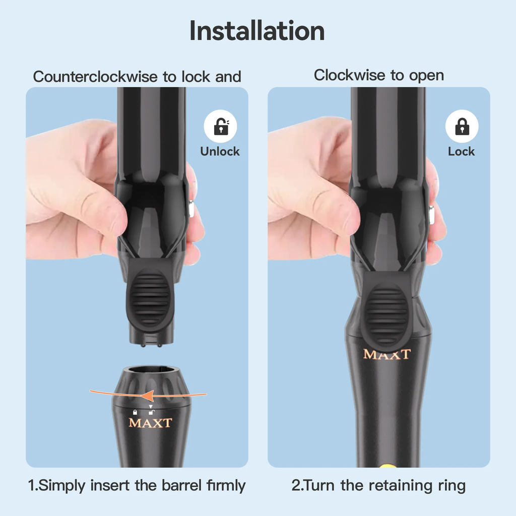 1.25in Ceramic Tourmaline Barrel for Hair Curling, Professional Hair Curler up to 410°F with Dual Voltage, Hair Weaving Style Tool Gift for Girls Women