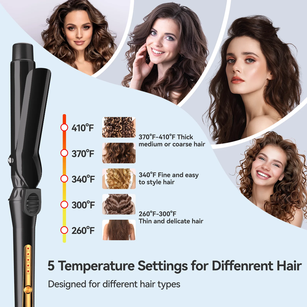 1.25in Ceramic Tourmaline Barrel for Hair Curling, Professional Hair Curler up to 410°F with Dual Voltage, Hair Weaving Style Tool Gift for Girls Women