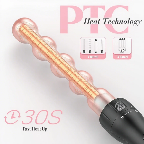 MOCEMTRY 5 in 1 Curling Wand Set with 3 Barrel Hair Crimper for Women，Fast Heating Hair Wand Curler with Two Temp Control.