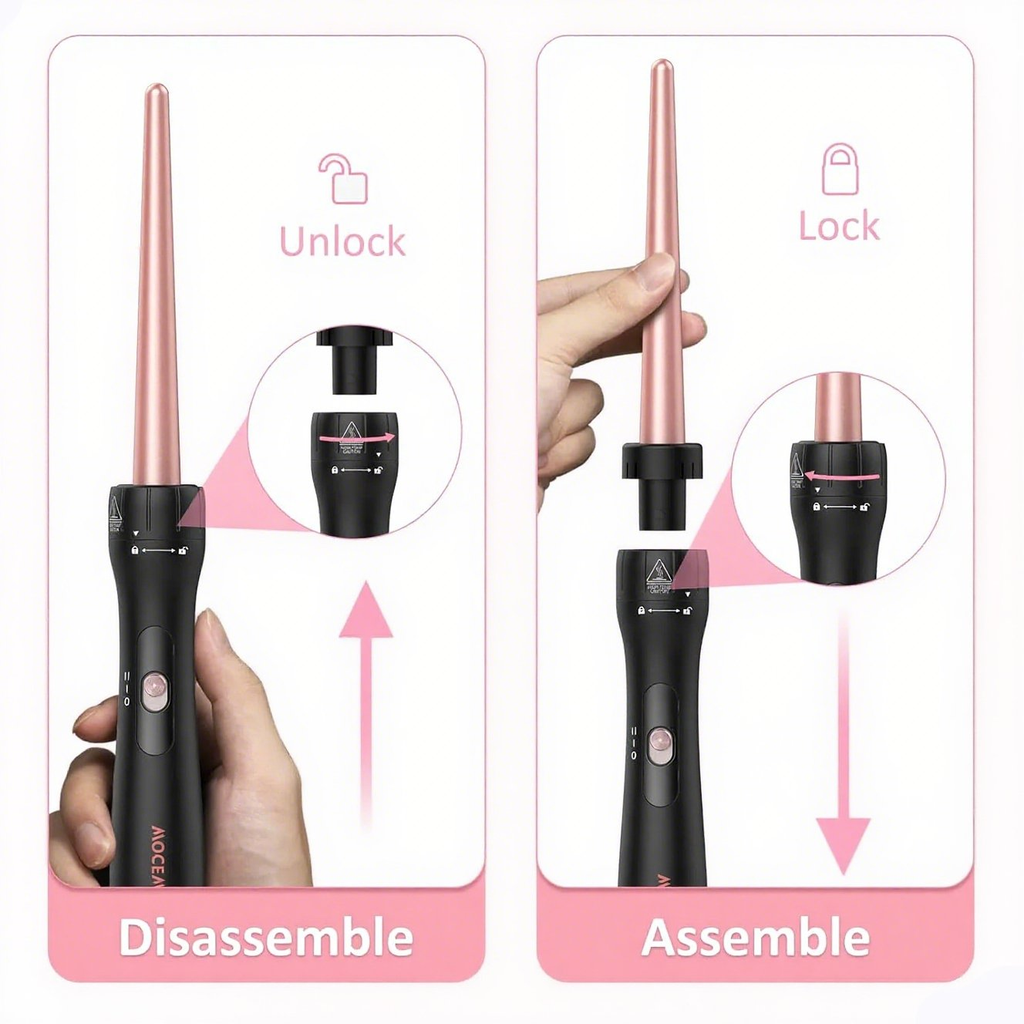 MOCEMTRY 5 in 1 Curling Wand Set with 3 Barrel Hair Crimper for Women，Fast Heating Hair Wand Curler with Two Temp Control.
