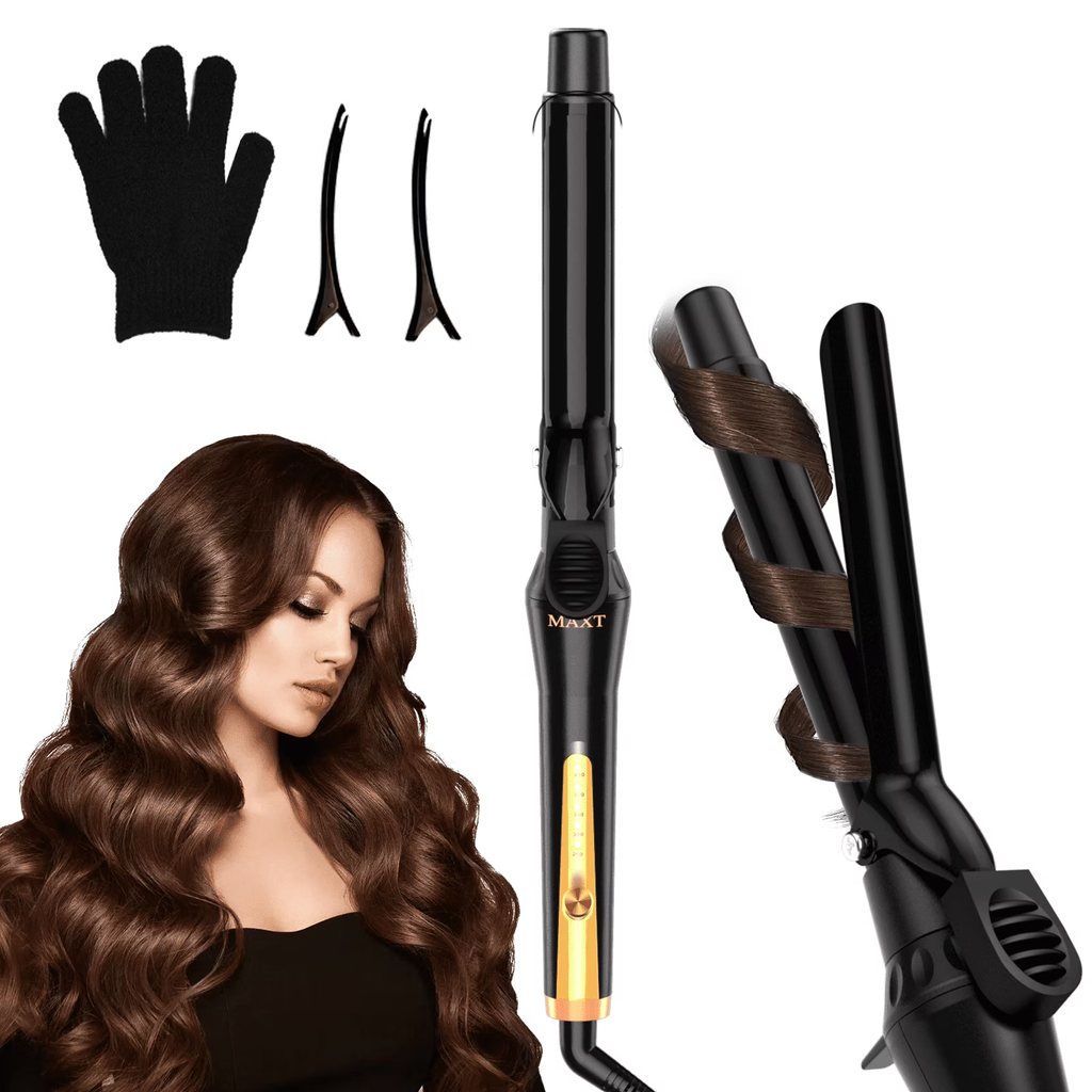 1.25in Ceramic Tourmaline Barrel for Hair Curling, Professional Hair Curler up to 410°F with Dual Voltage, Hair Weaving Style Tool Gift for Girls Women