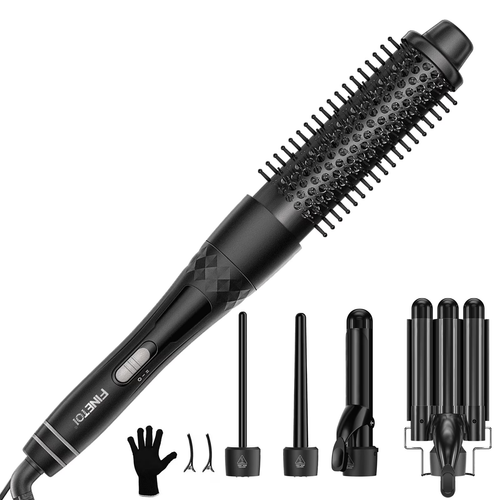 Curling Iron Set 5 in 1, FINETOL Curling Wand Set with Thermal Brush and 4 Interchangeable Ceramic Curling Wand(0.35