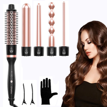 Load image into Gallery viewer, Curling Iron Set,5 in 1 Curling Wand Set with Thermal Brush&amp;4 Interchangeable Ceramic Curling Wand(0.35”-1.25”), 2 Temps Instantly Heating Hair Wand Curler