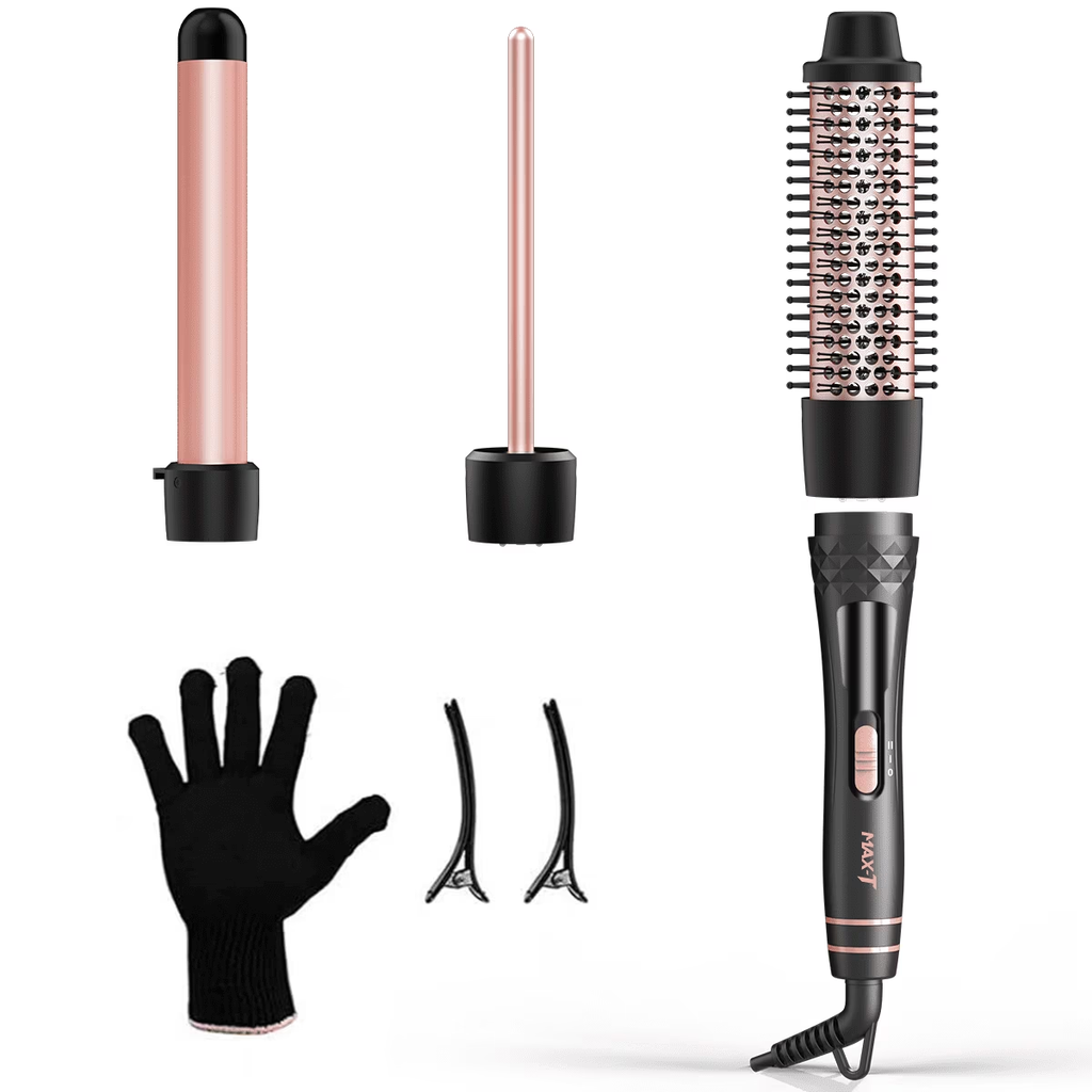 Curling Iron Set for Beginners, 3 in 1 Curling Wand Set with Thermal Brush, 3 Interchangeable Ceramic Hair Wand Curler (0.35”-1.25”), Dual Voltage Hair Curler
