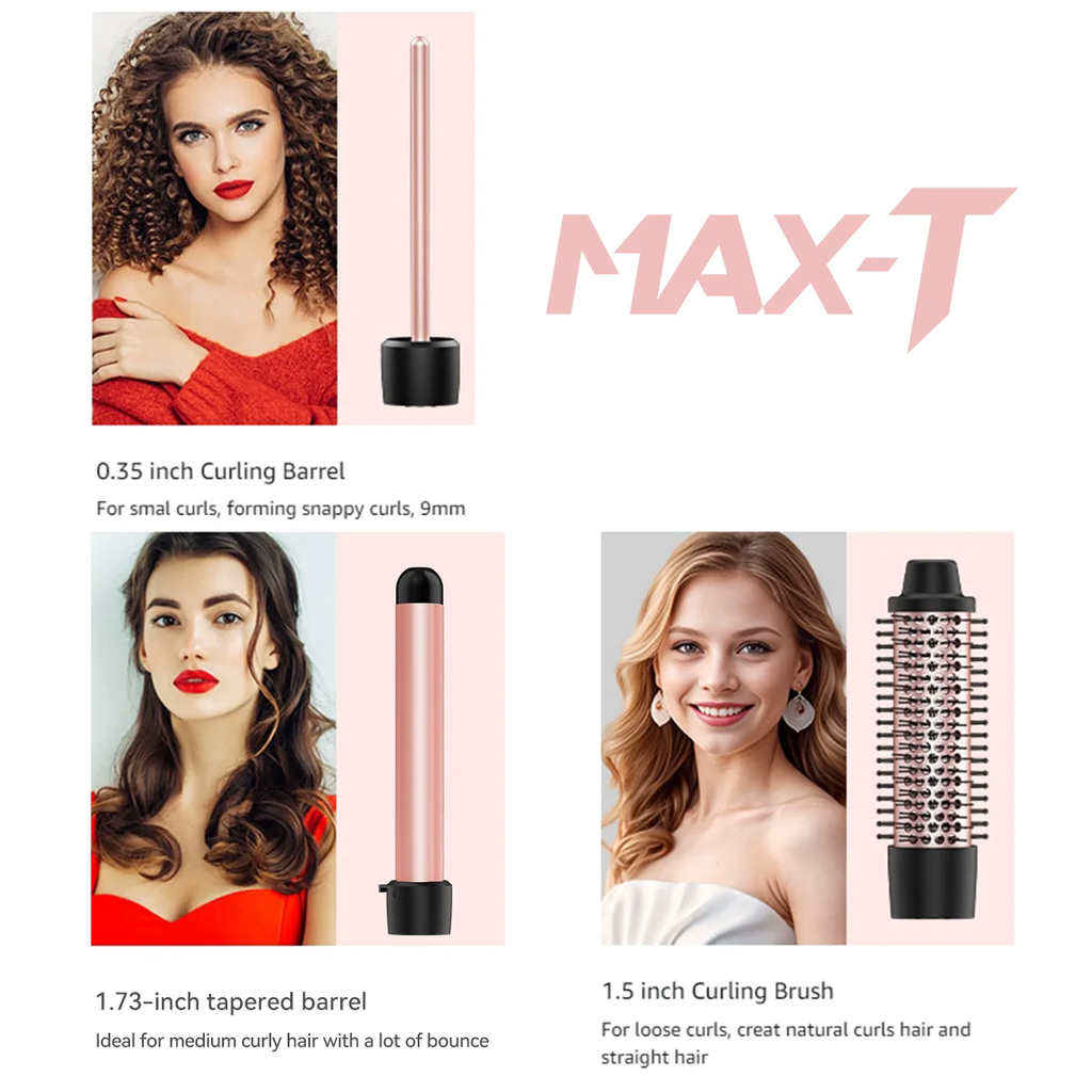 Curling Iron Set for Beginners, 3 in 1 Curling Wand Set with Thermal Brush, 3 Interchangeable Ceramic Hair Wand Curler (0.35”-1.25”), Dual Voltage Hair Curler