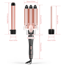 Load image into Gallery viewer, 3 in 1 Curling Wand Set Included 1 inch 3 barrel hair crimper, 0.35 inch hair curling wand and 1.73 inch wand curler, Long Barrel Curling Iron with Tourmaline Ceramic Coating, Fast Heating