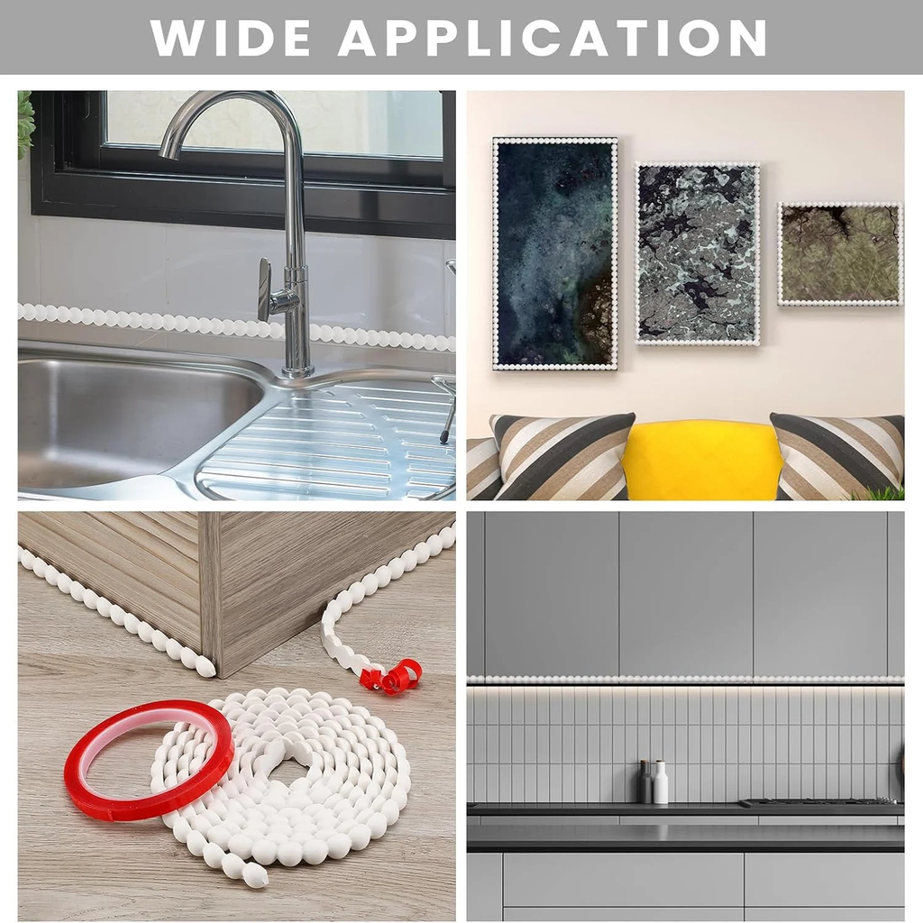 10ft Walls Decorative Bead, Flexible Molding Trim Peel and Stick for Bathroom Mirror, Backsplash, Tile, Ceiling, Cabinet & TV Edge