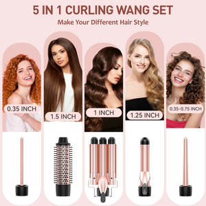 MAXT 5 in 1 Curling Iron Wand Set Dual Voltage 0.35-1.25