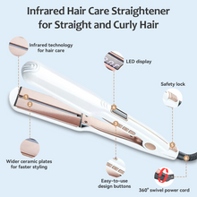 Load image into Gallery viewer, FINETOL Flat Iron Hair Straightener Infrared Hair Straighteners with Wide Ceramic Plates Nano Silver Argan Oil 5 Heat Settings (280°F–450°F) LED Display Dual Voltage,White