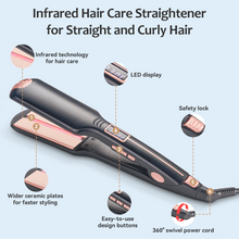 Load image into Gallery viewer, FINETOL Flat Iron Hair Straightener Infrared Hair Straighteners with Wide Ceramic Plates Nano Silver Argan Oil 5 Heat Settings (280°F–450°F) LED Display Dual Voltage,Black