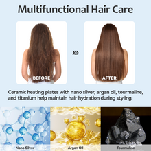 Load image into Gallery viewer, FINETOL Flat Iron Hair Straightener Infrared Hair Straighteners with Wide Ceramic Plates Nano Silver Argan Oil 5 Heat Settings (280°F–450°F) LED Display Dual Voltage,White