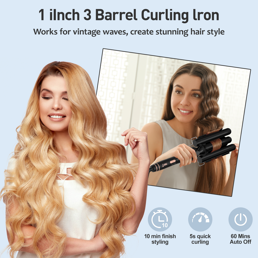 MAXT 5 in 1 Curling Iron Wand Set Dual Voltage 0.35-1.25" Replaceable Ceramic Wand Curler with Glove & Clips Black