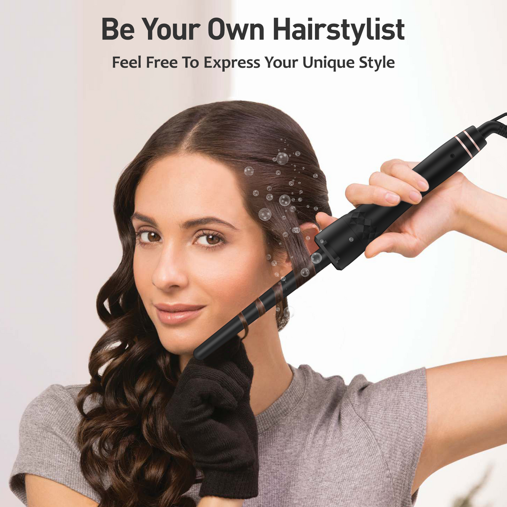 MAXT 5 in 1 Curling Iron Wand Set Dual Voltage 0.35-1.25" Replaceable Ceramic Wand Curler with Glove & Clips Black