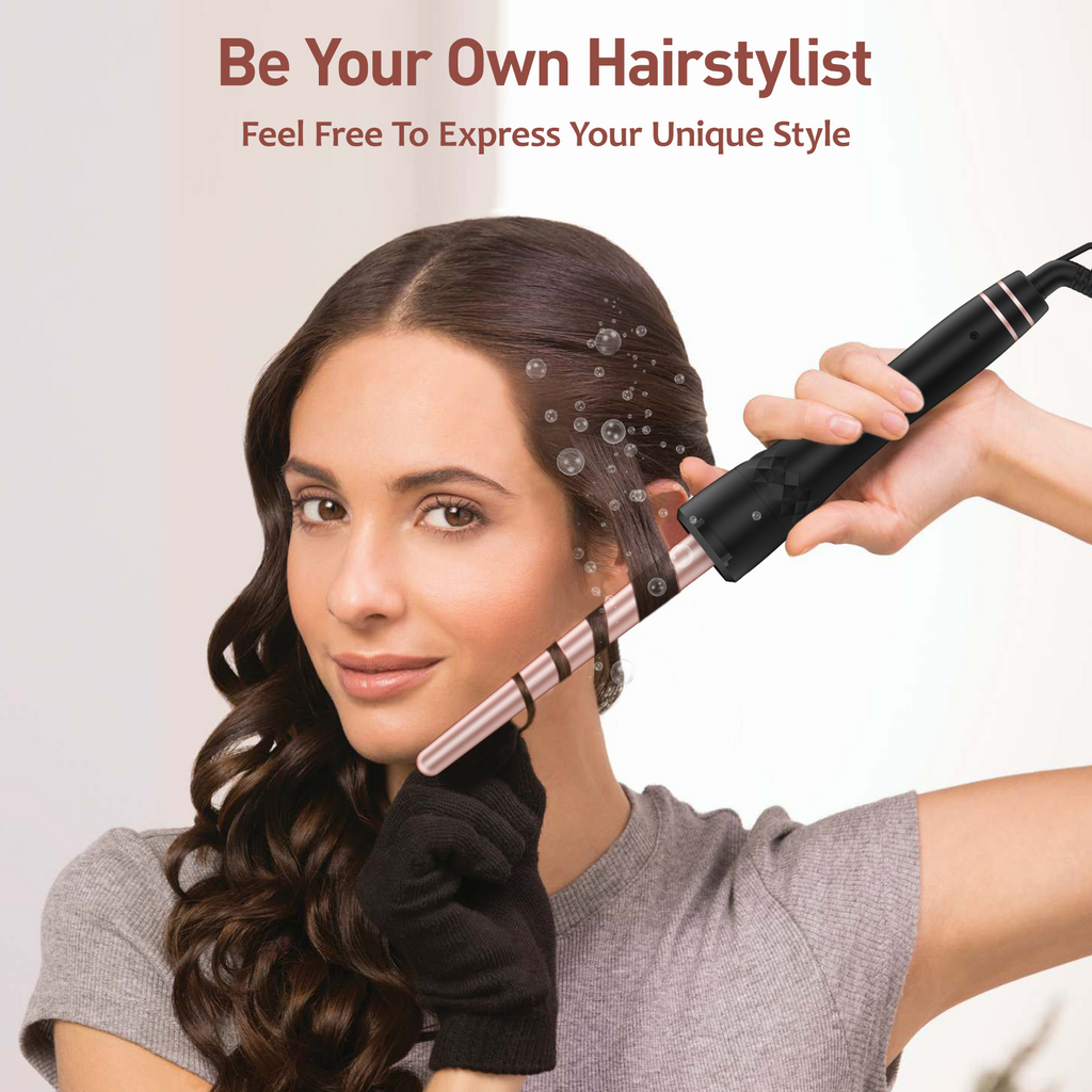 MAXT 5 in 1 Curling Iron Wand Set Dual Voltage 0.35-1.25" Replaceable Ceramic Wand Curler with Glove & Clips Pink