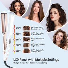 Load image into Gallery viewer, FINETOL Flat Iron Hair Straightener Infrared Hair Straighteners with Wide Ceramic Plates Nano Silver Argan Oil 5 Heat Settings (280°F–450°F) LED Display Dual Voltage,White