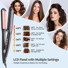 Load image into Gallery viewer, FINETOL Flat Iron Hair Straightener Infrared Hair Straighteners with Wide Ceramic Plates Nano Silver Argan Oil 5 Heat Settings (280°F–450°F) LED Display Dual Voltage,Black