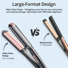 Load image into Gallery viewer, FINETOL Flat Iron Hair Straightener Infrared Hair Straighteners with Wide Ceramic Plates Nano Silver Argan Oil 5 Heat Settings (280°F–450°F) LED Display Dual Voltage,Black