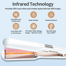 Load image into Gallery viewer, FINETOL Flat Iron Hair Straightener Infrared Hair Straighteners with Wide Ceramic Plates Nano Silver Argan Oil 5 Heat Settings (280°F–450°F) LED Display Dual Voltage,White