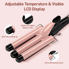 Load image into Gallery viewer, MAXT 5 in 1 Curling Iron Wand Set Dual Voltage 0.35-1.25&quot; Replaceable Ceramic Wand Curler with Glove &amp; Clips Pink