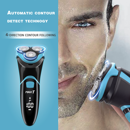 MAXT Men's Electric Razor Shaver for Men with Pop Up Trimmer 3D Floating Rotor Heads IPX7 Waterproof for Wet Dry Shaving Fast USB Charging LCD Display for Dad Husband Gift Blue