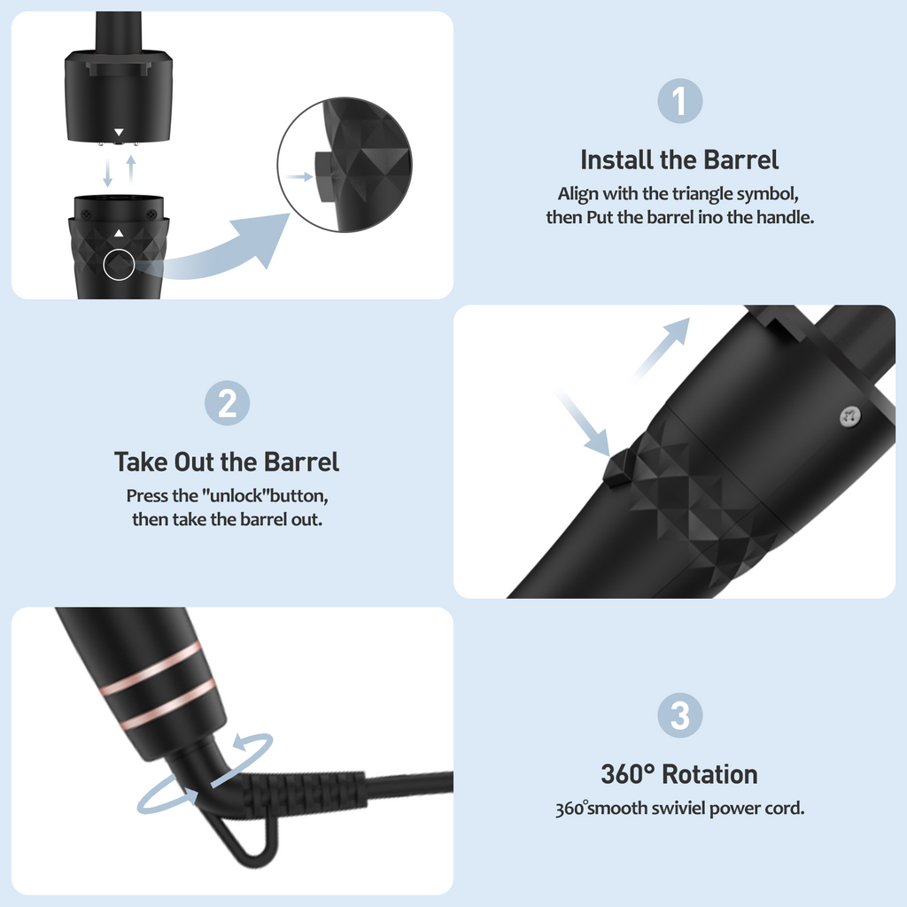 MAXT 5 in 1 Curling Iron Wand Set Dual Voltage 0.35-1.25" Replaceable Ceramic Wand Curler with Glove & Clips Black