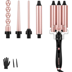 MOCEMTRY Curling Iron Wand, 5 in 1 Curling Wand Set includes 3 Barrel Crimper, Fast Heating Hair Curler Gift for Women