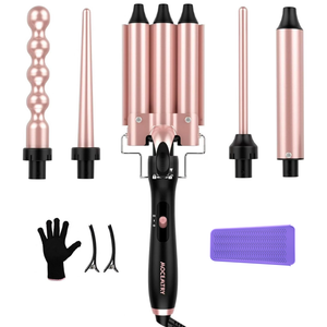 MOCEMTRY Curling Iron Wand, 5 in 1 Curling Wand Set includes 3 Barrel Crimper, Fast Heating Hair Curler Gift for Women