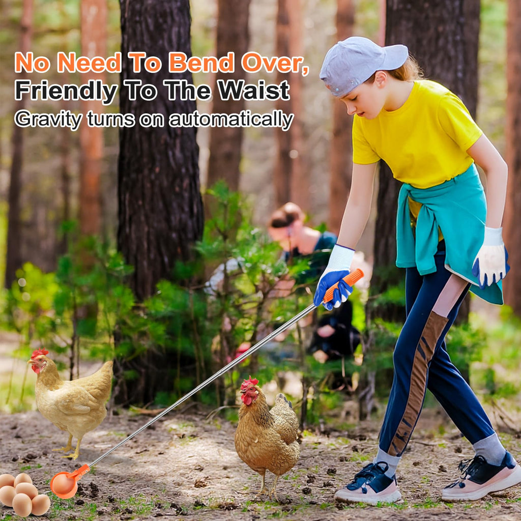 Egg Grabber for Chicken Eggs Extendable Stainless Steel Egg Picker Tool with Non-Slip Handle, Long Reach Egg Lifter for Picking Eggs from Coop, Poultry Nest, and Farm Use